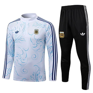 CONJUNTO DE TREINO ARGENTINA 26/27 - MEIO ZÍPER - Branco Estampado Retrô