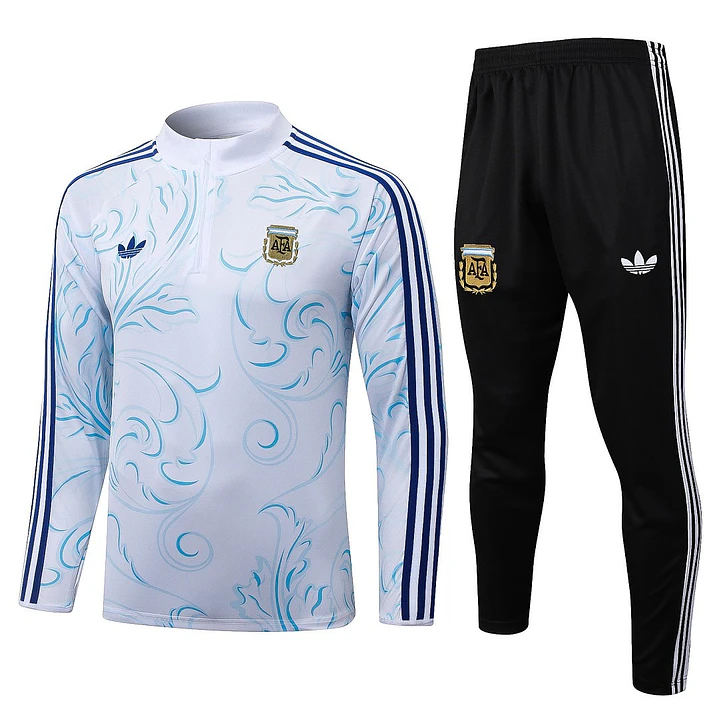 CONJUNTO DE TREINO ARGENTINA 26/27 - MEIO ZÍPER - Branco Estampado Retrô 1