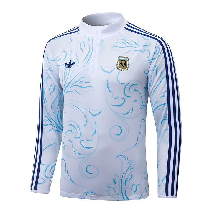 CONJUNTO DE TREINO ARGENTINA 26/27 - MEIO ZÍPER - Branco Estampado Retrô 3