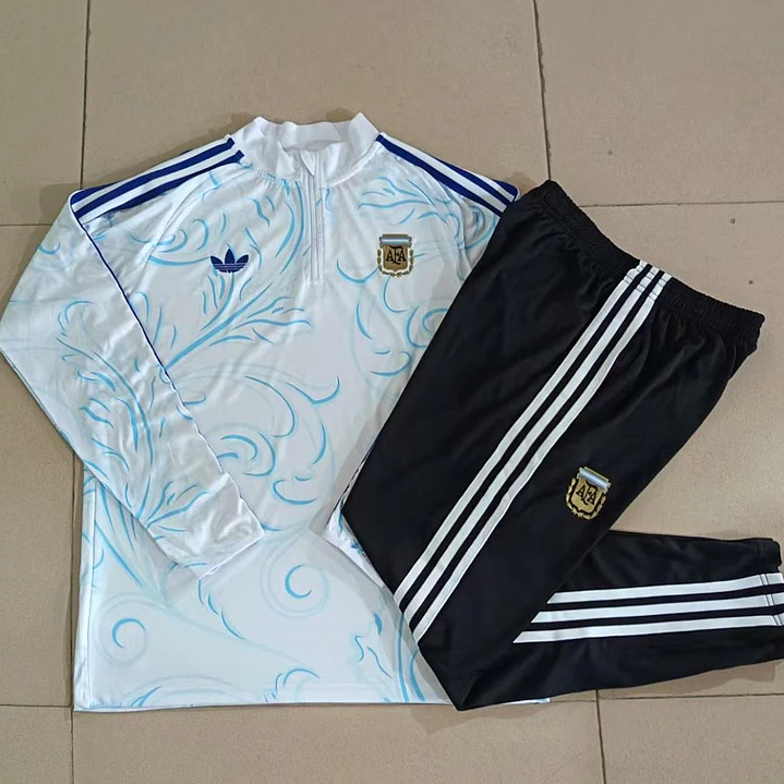 CONJUNTO DE TREINO ARGENTINA 26/27 - MEIO ZÍPER - Branco Estampado Retrô 5
