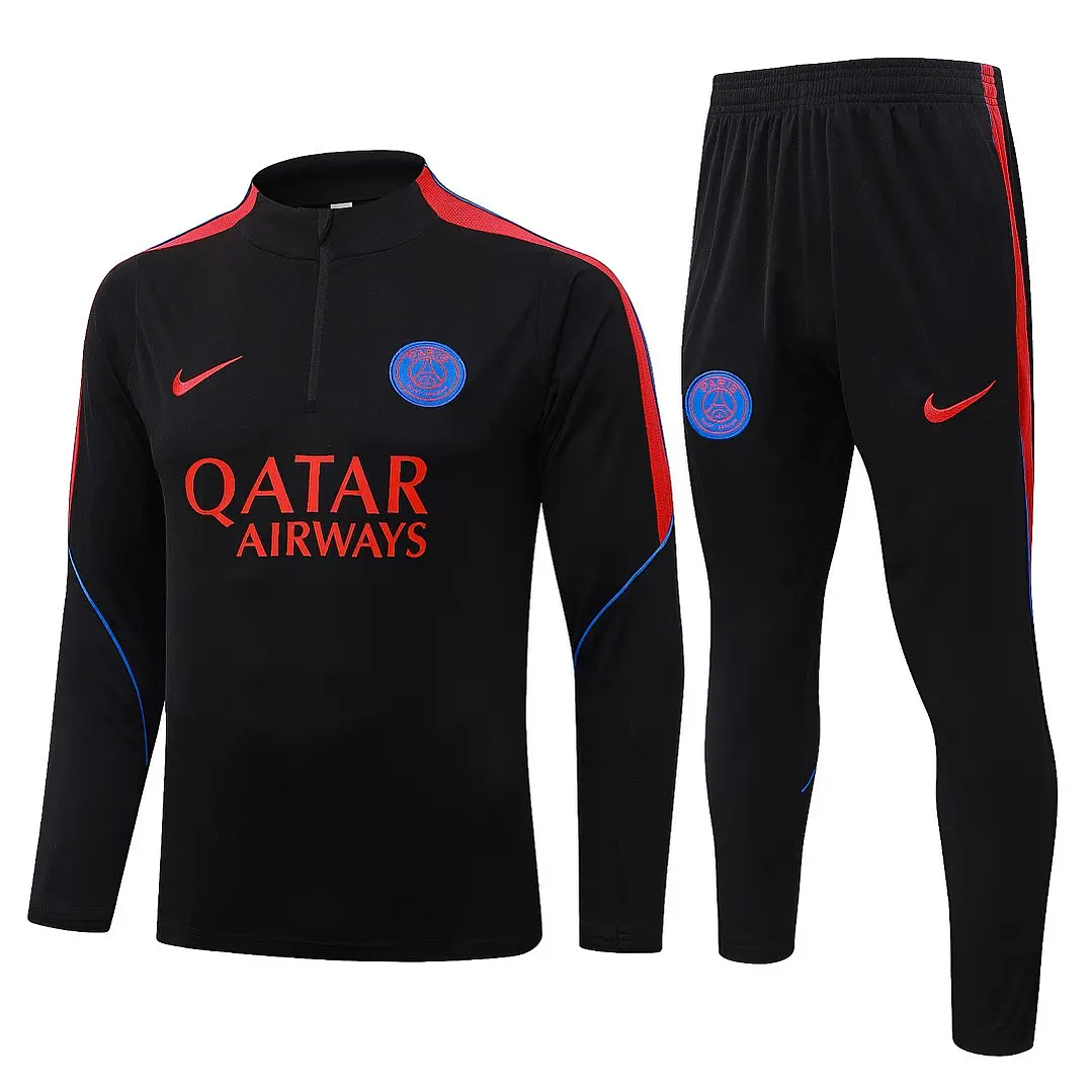 CONJUNTO DE TREINO PSG 26/27 - MEIO ZÍPER - Preto e Vermelho 1