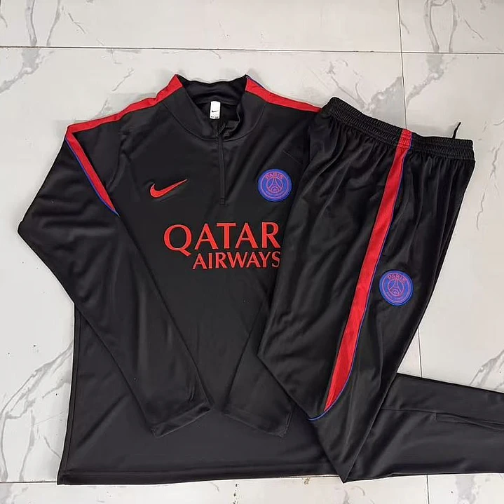 CONJUNTO DE TREINO PSG 26/27 - MEIO ZÍPER - Preto e Vermelho 5