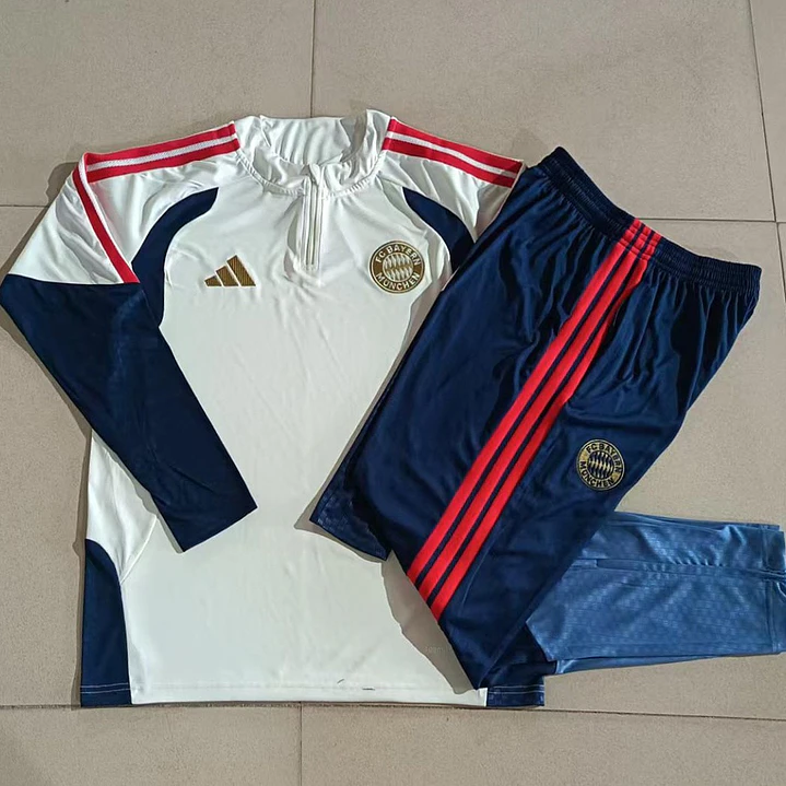 CONJUNTO DE TREINO BAYERN DE MUNIQUE 26/27 - MEIO ZÍPER - Creme e Azul-Marinho 5