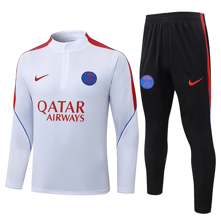 CONJUNTO DE TREINO PSG 26/27 - MEIO ZÍPER - Branco e Vermelho 1