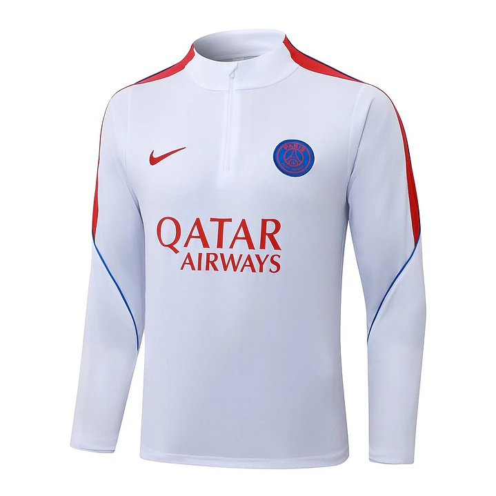 CONJUNTO DE TREINO PSG 26/27 - MEIO ZÍPER - Branco e Vermelho 3