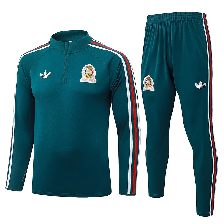 CONJUNTO DE TREINO MÉXICO 26/27 - MEIO ZÍPER - Verde Escuro Retrô 1