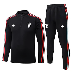 CONJUNTO DE TREINO MANCHESTER UNITED 26/27 - MEIO ZÍPER - Preto Retrô
