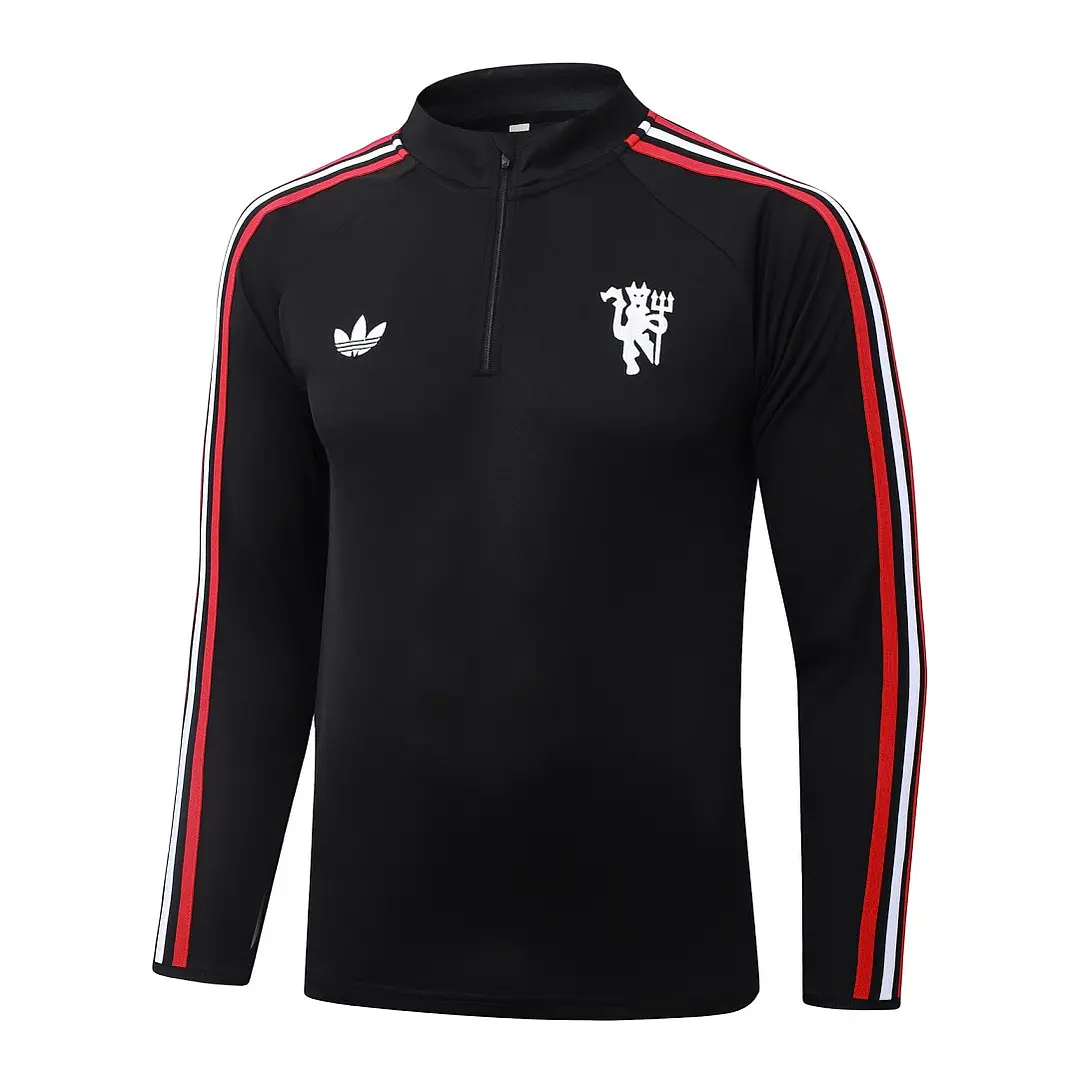CONJUNTO DE TREINO MANCHESTER UNITED 26/27 - MEIO ZÍPER - Preto Retrô 3