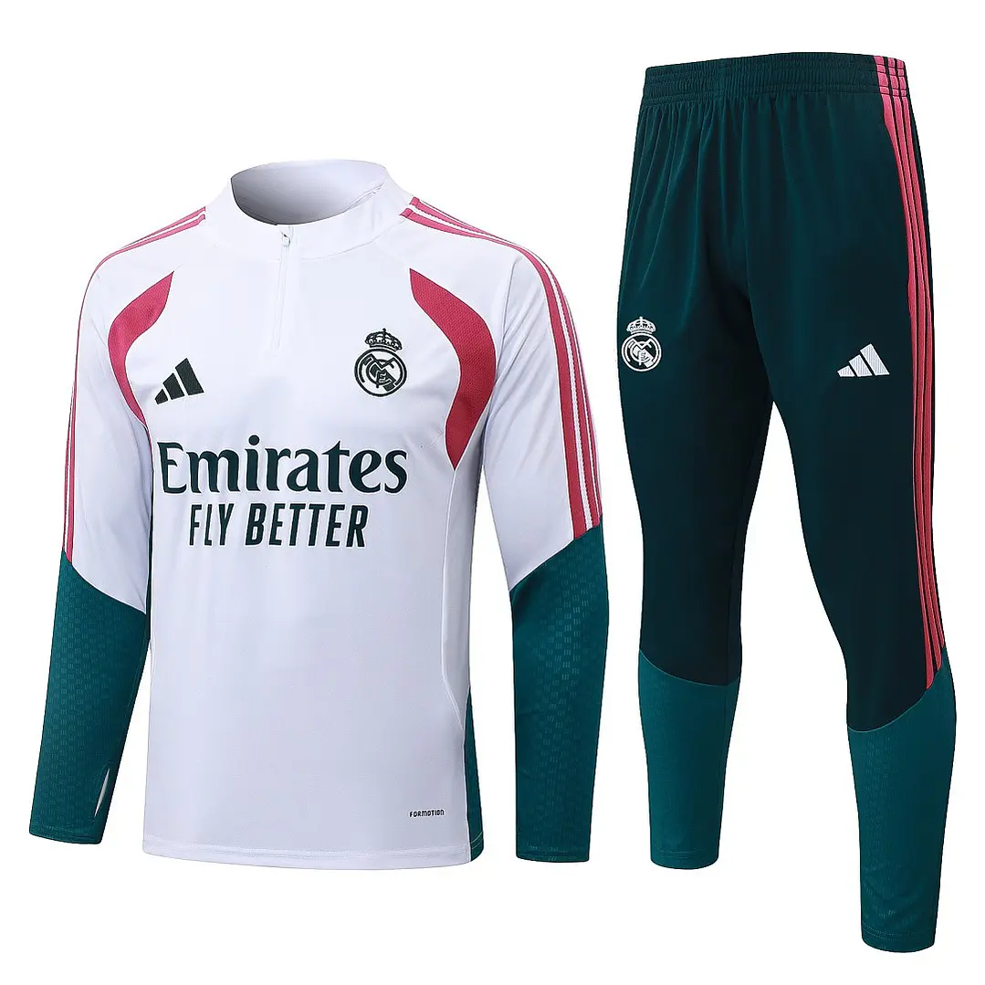CONJUNTO DE TREINO REAL MADRID 26/27 - MEIO ZÍPER - Branco e Verde 1