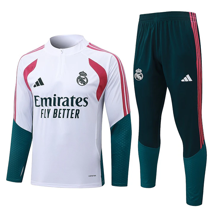 CONJUNTO DE TREINO REAL MADRID 26/27 - MEIO ZÍPER - Branco e Verde 1