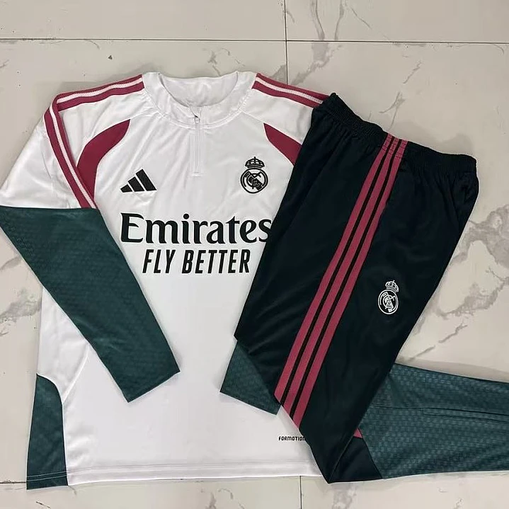 CONJUNTO DE TREINO REAL MADRID 26/27 - MEIO ZÍPER - Branco e Verde 5