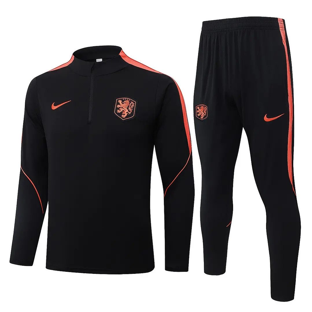 CONJUNTO DE TREINO HOLANDA 26/27 - MEIO ZÍPER - Preto e Laranja 1