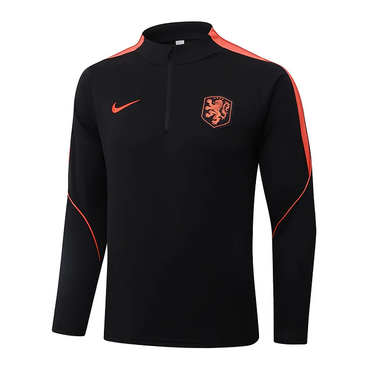 CONJUNTO DE TREINO HOLANDA 26/27 - MEIO ZÍPER - Preto e Laranja 3