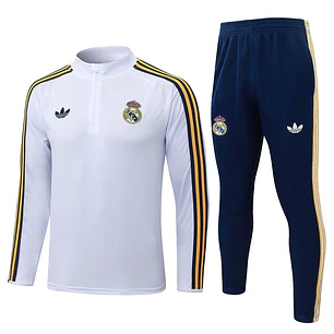 CONJUNTO DE TREINO REAL MADRID 26/27 - MEIO ZÍPER - Branco Retrô