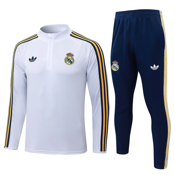 CONJUNTO DE TREINO REAL MADRID 26/27 - MEIO ZÍPER - Branco Retrô 1