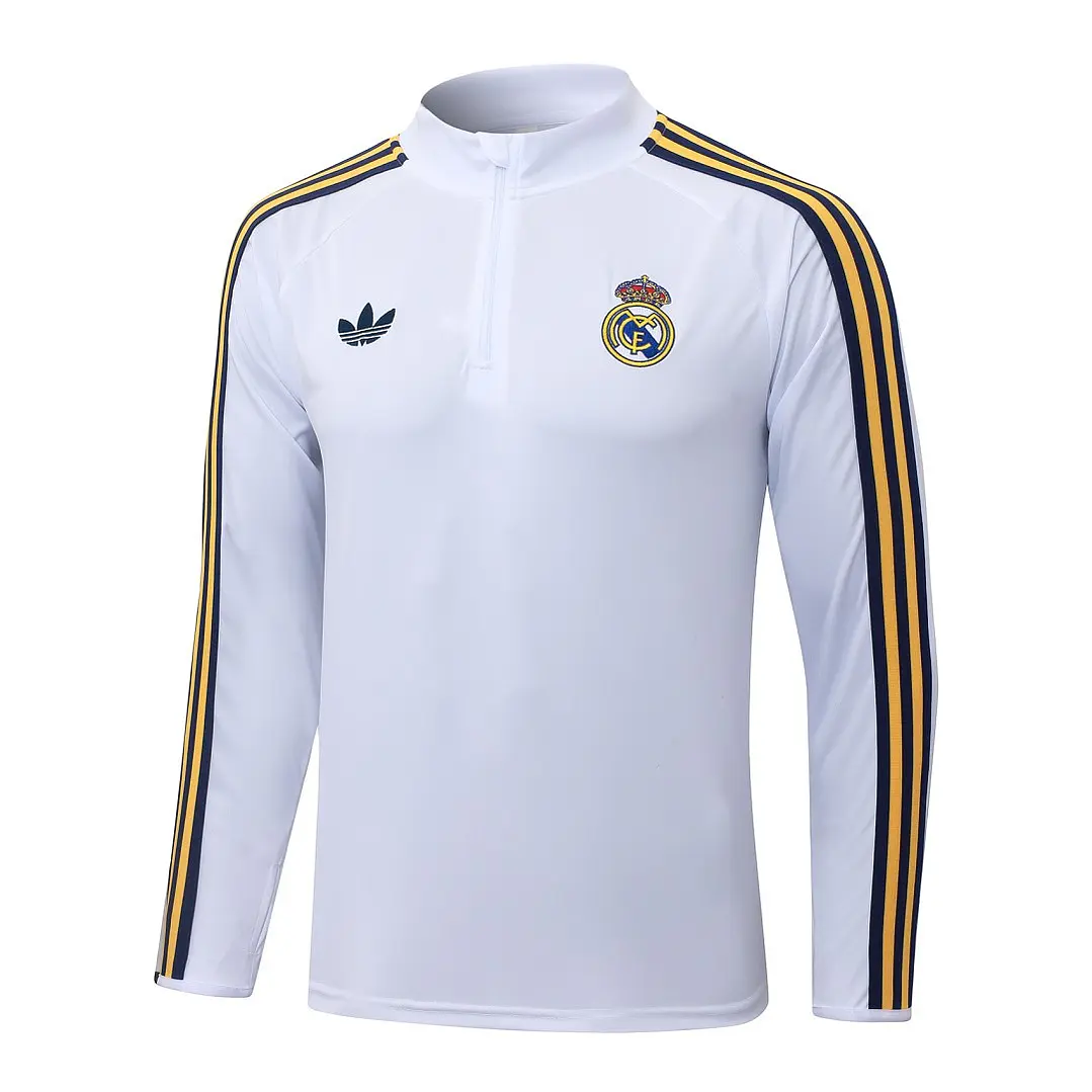 CONJUNTO DE TREINO REAL MADRID 26/27 - MEIO ZÍPER - Branco Retrô 3