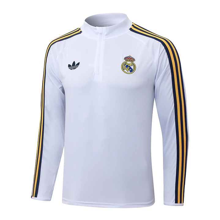 CONJUNTO DE TREINO REAL MADRID 26/27 - MEIO ZÍPER - Branco Retrô 3