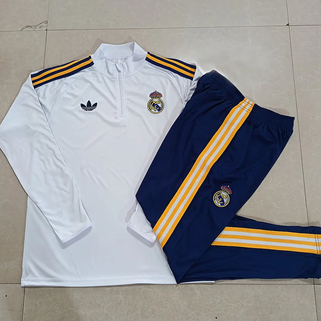 CONJUNTO DE TREINO REAL MADRID 26/27 - MEIO ZÍPER - Branco Retrô 5