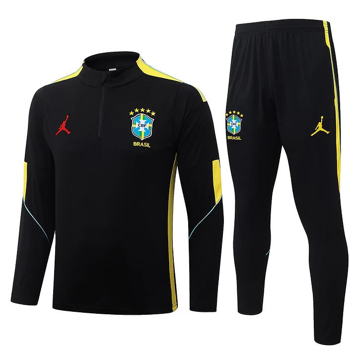 CONJUNTO DE TREINO SELEÇÃO BRASILEIRA 26/27 - MEIO ZÍPER - Preto e Amarelo 1