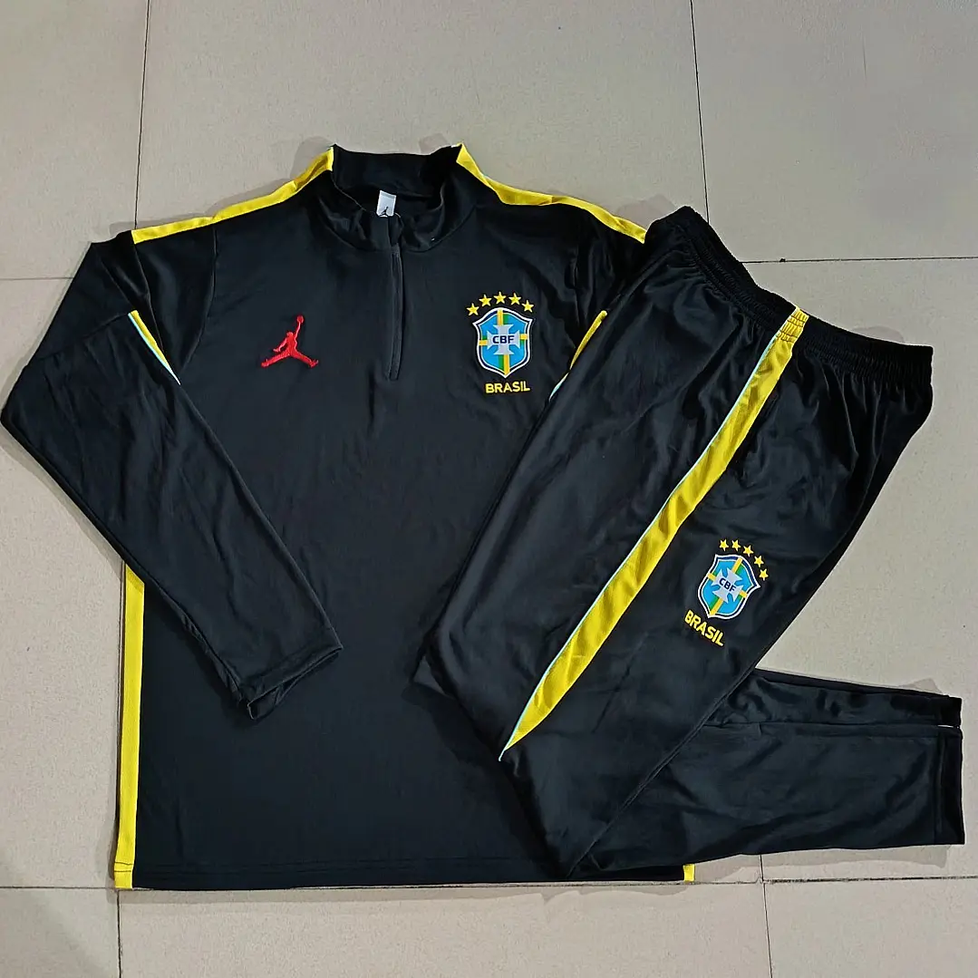 CONJUNTO DE TREINO SELEÇÃO BRASILEIRA 26/27 - MEIO ZÍPER - Preto e Amarelo 5