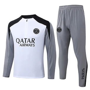 CONJUNTO DE TREINO PSG 26/27 - MEIO ZÍPER - Branco e Cinza