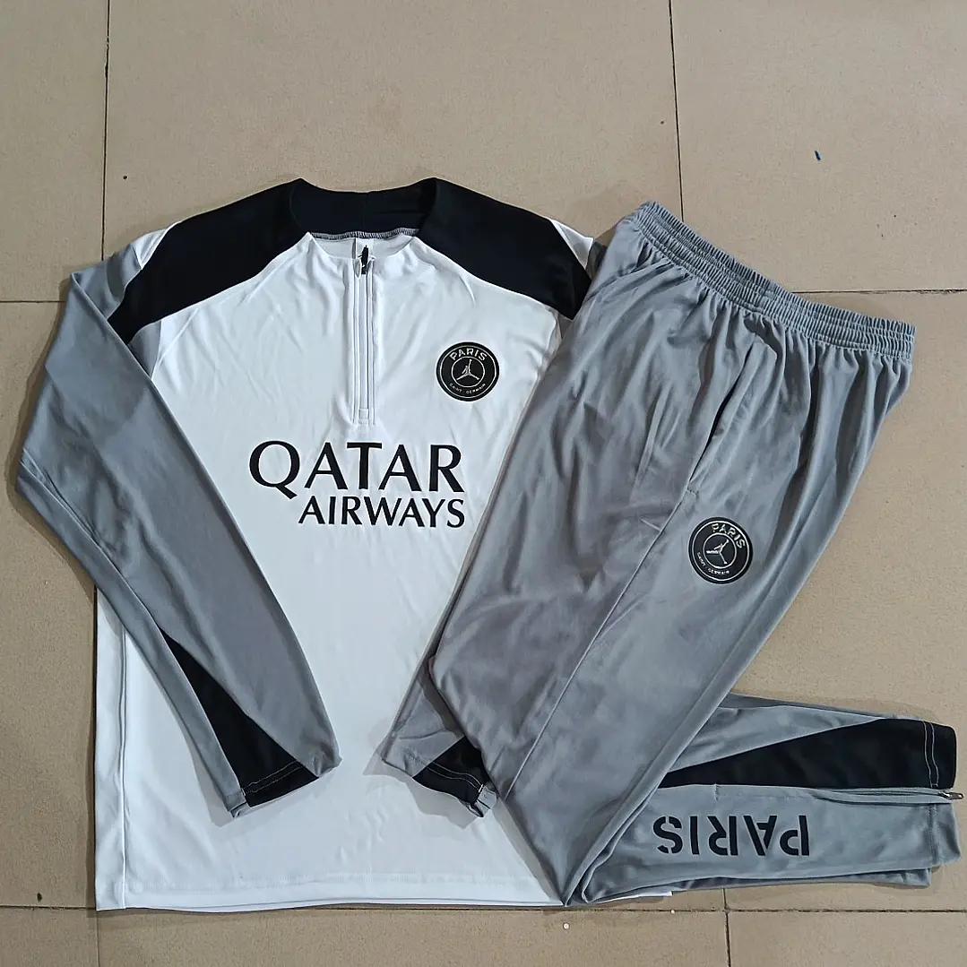 CONJUNTO DE TREINO PSG 26/27 - MEIO ZÍPER - Branco e Cinza 5