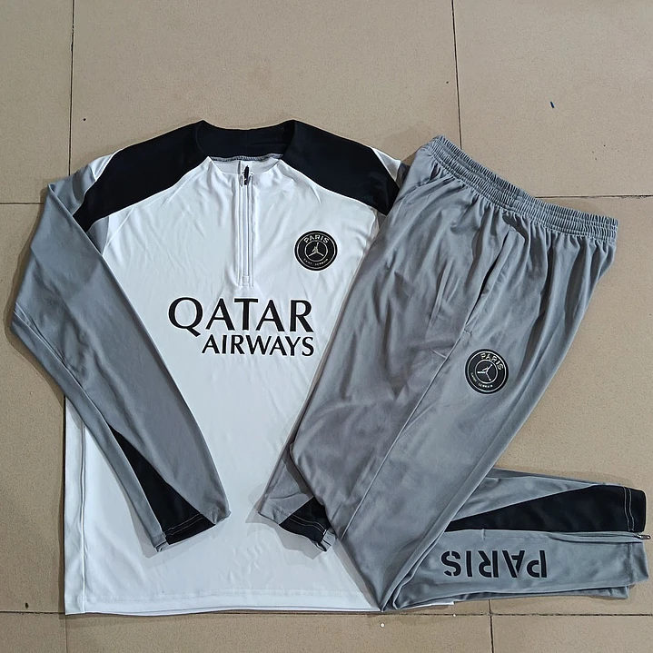 CONJUNTO DE TREINO PSG 26/27 - MEIO ZÍPER - Branco e Cinza 5