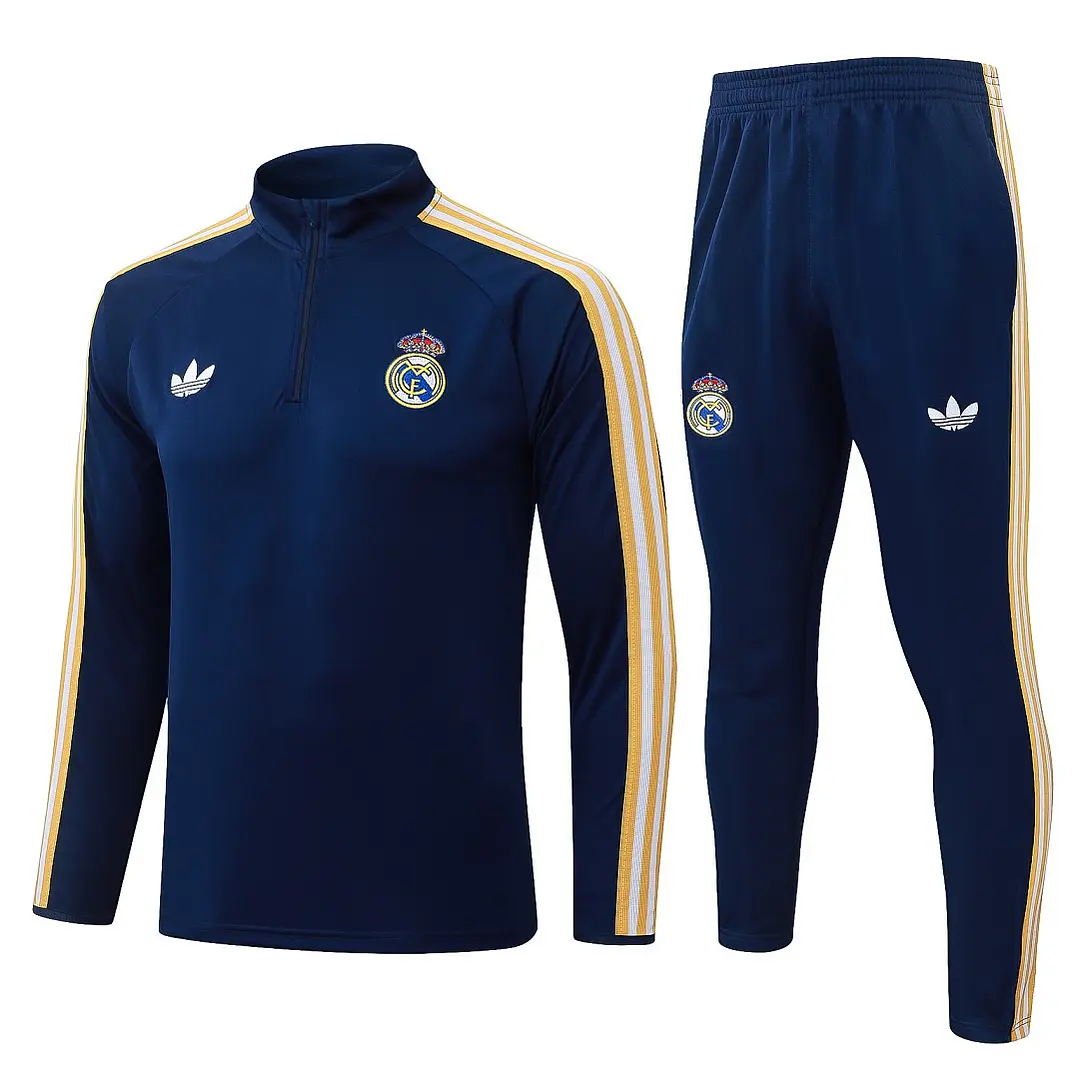CONJUNTO DE TREINO REAL MADRID 26/27 - MEIO ZÍPER - Azul-Marinho Retrô 1