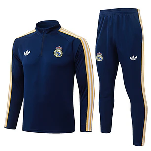 CONJUNTO DE TREINO REAL MADRID 26/27 - MEIO ZÍPER - Azul-Marinho Retrô