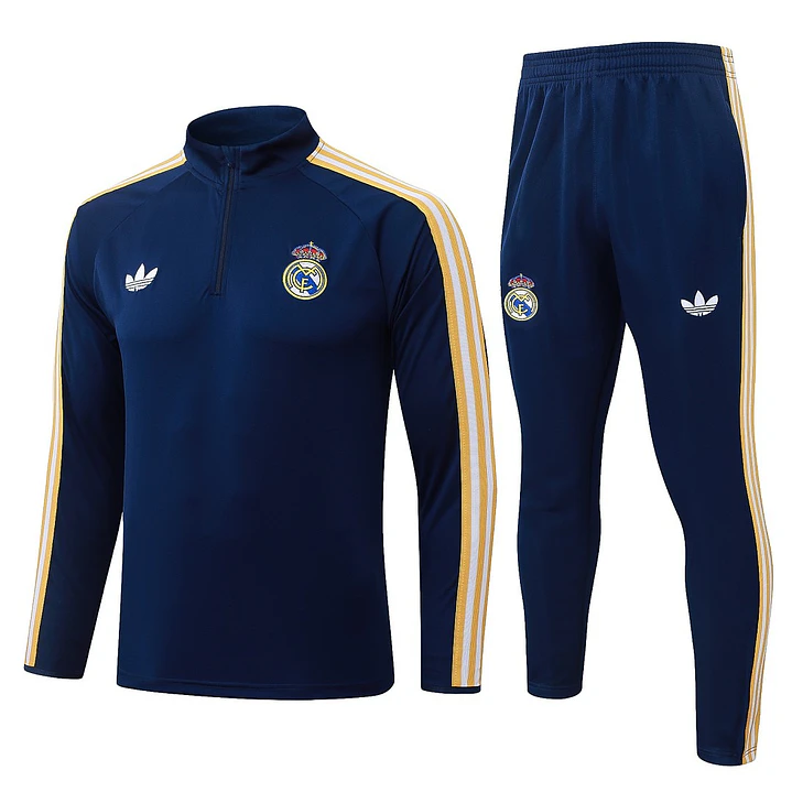 CONJUNTO DE TREINO REAL MADRID 26/27 - MEIO ZÍPER - Azul-Marinho Retrô 1