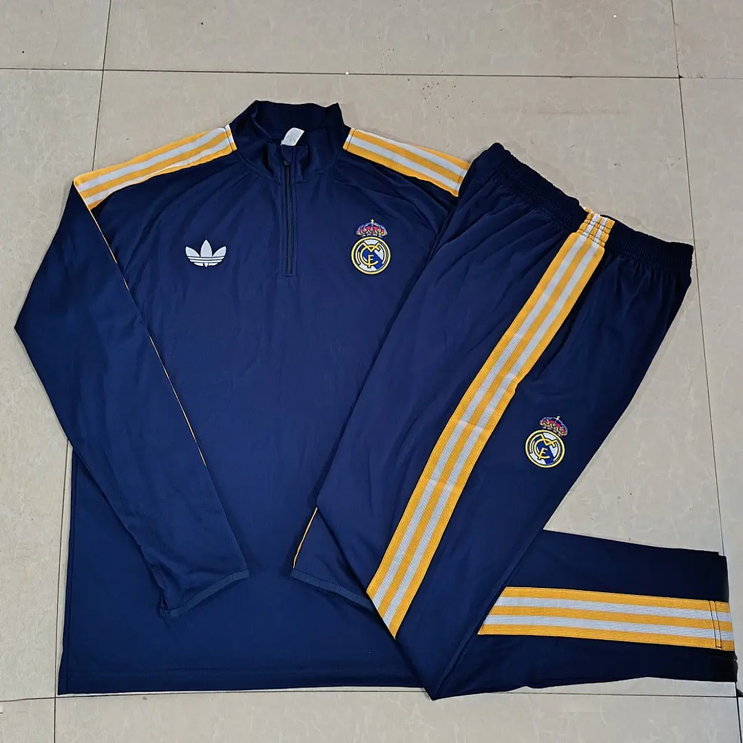 CONJUNTO DE TREINO REAL MADRID 26/27 - MEIO ZÍPER - Azul-Marinho Retrô 5