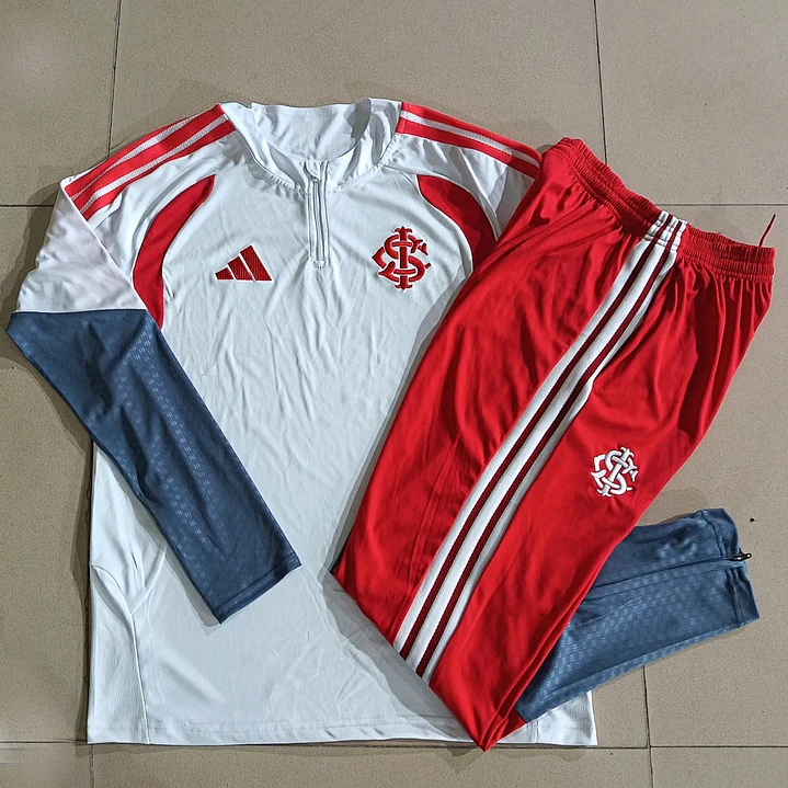 CONJUNTO DE TREINO INTERNACIONAL 26/27 - MEIO ZÍPER - Branco e Vermelho 5