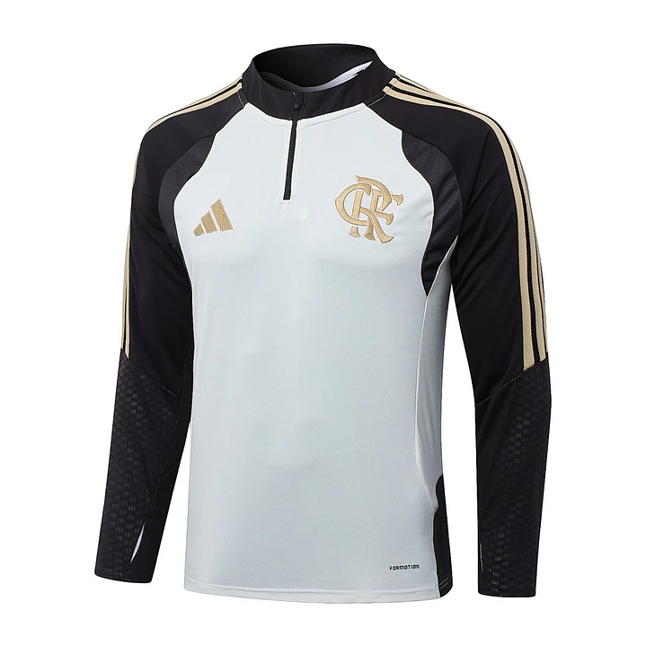 CONJUNTO DE TREINO FLAMENGO 26/27 - MEIO ZÍPER - Branco e Preto 3