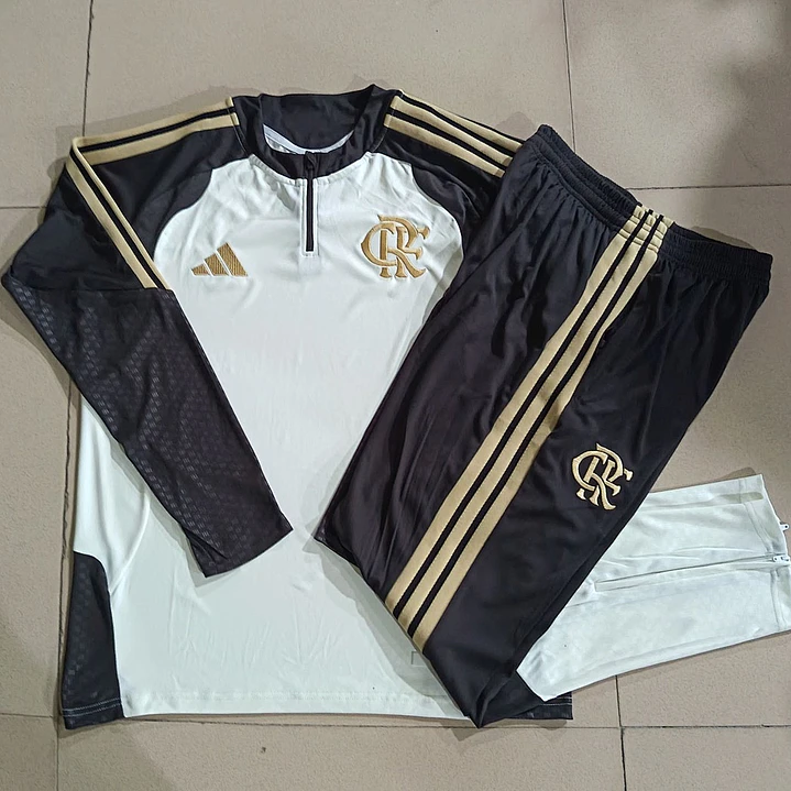 CONJUNTO DE TREINO FLAMENGO 26/27 - MEIO ZÍPER - Branco e Preto 5