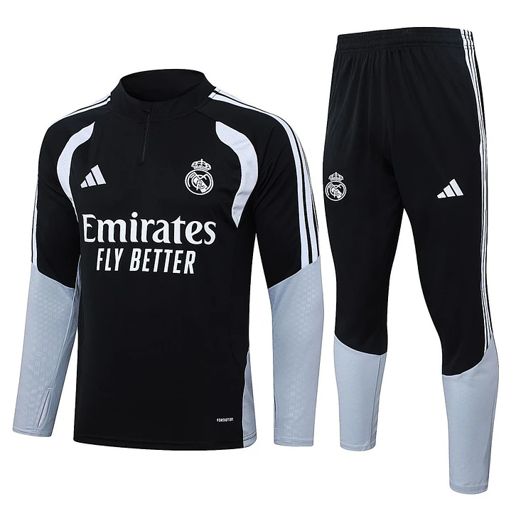 CONJUNTO DE TREINO REAL MADRID 26/27 - MEIO ZÍPER - Preto e Cinza 1