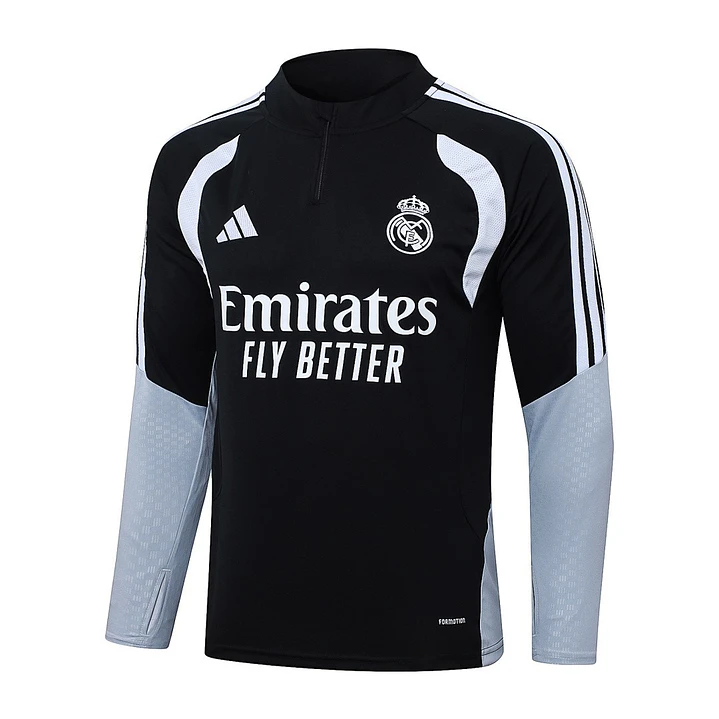 CONJUNTO DE TREINO REAL MADRID 26/27 - MEIO ZÍPER - Preto e Cinza 3