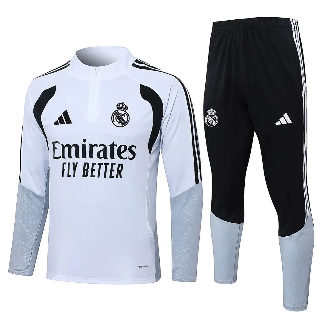 CONJUNTO DE TREINO REAL MADRID 26/27 - MEIO ZÍPER - Branco e Cinza 1