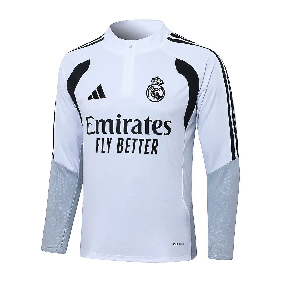 CONJUNTO DE TREINO REAL MADRID 26/27 - MEIO ZÍPER - Branco e Cinza 3