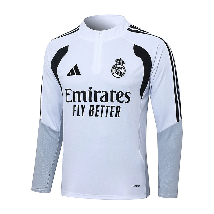 CONJUNTO DE TREINO REAL MADRID 26/27 - MEIO ZÍPER - Branco e Cinza 3