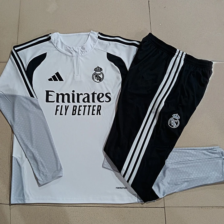 CONJUNTO DE TREINO REAL MADRID 26/27 - MEIO ZÍPER - Branco e Cinza 5