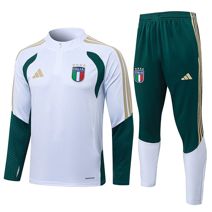 CONJUNTO DE TREINO ITÁLIA 26/27 - MEIO ZÍPER - Branco e Verde 1