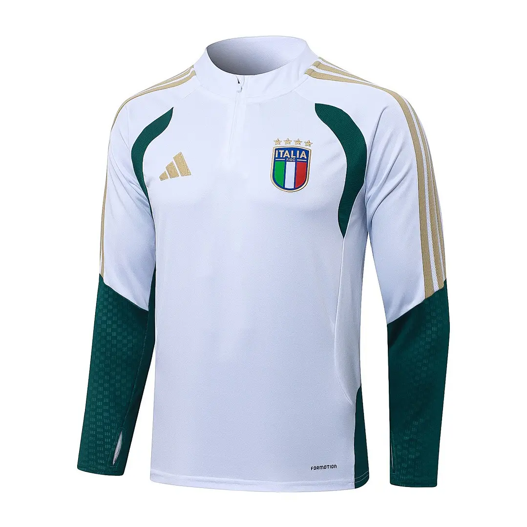 CONJUNTO DE TREINO ITÁLIA 26/27 - MEIO ZÍPER - Branco e Verde 3