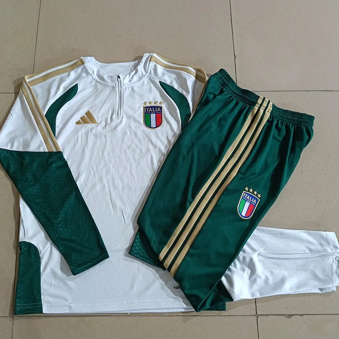 CONJUNTO DE TREINO ITÁLIA 26/27 - MEIO ZÍPER - Branco e Verde 5