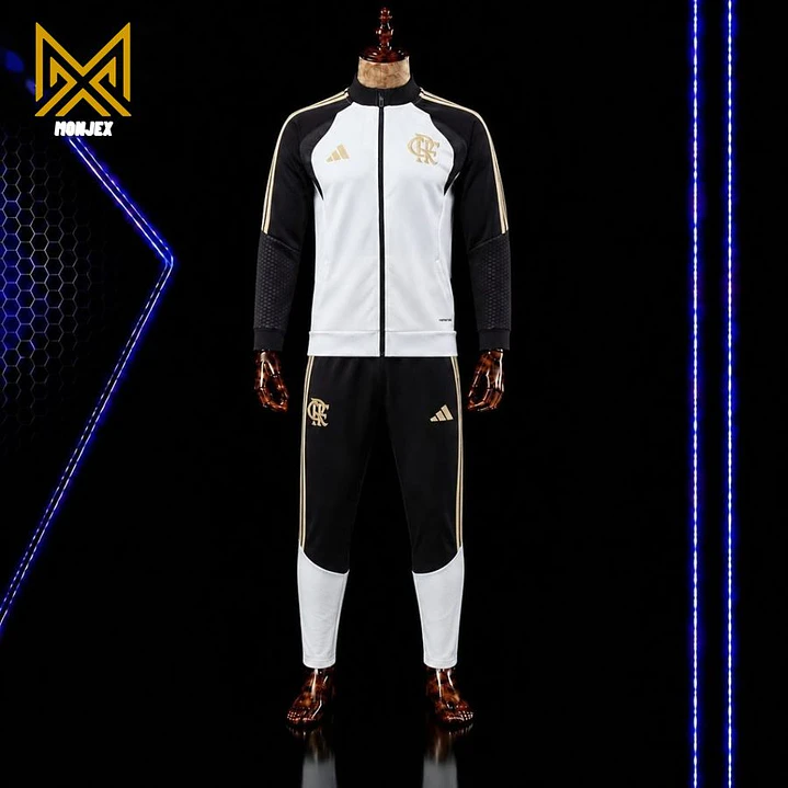 FATO DE TREINO / CONJUNTO DE FRIO FLAMENGO, BRANCO COM GOLA PRETA 1