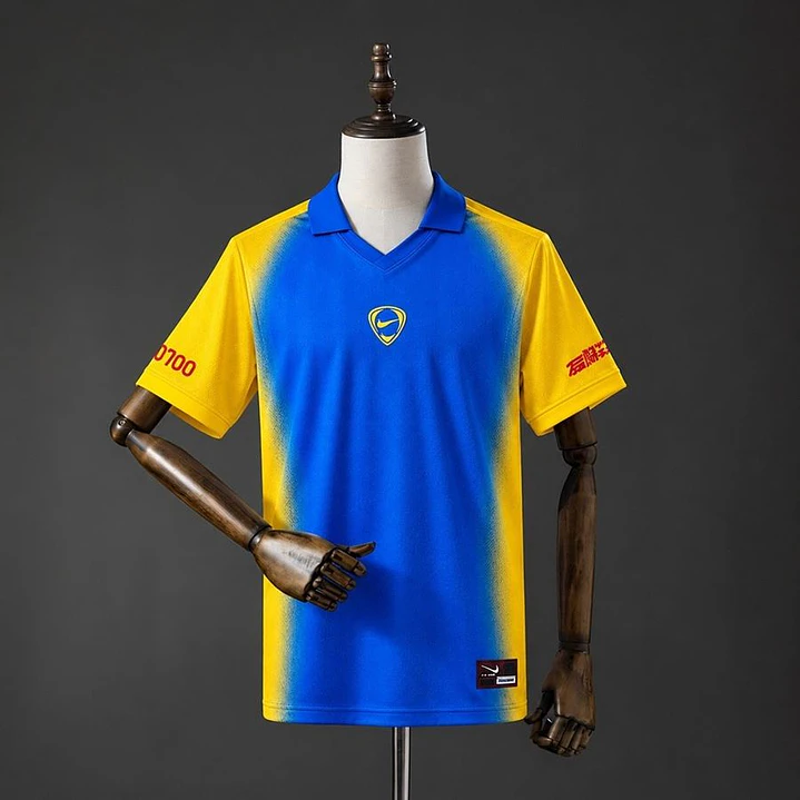 CAMISA COLÔMBIA TOTAL 90 TRAVIS SCOTT x NIKE RETRÔ, Azul e amarela 1