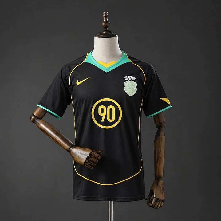 CAMISA SPORTING CP 25/26 TOTAL 90 RETRÔ, Preta e verde água 1