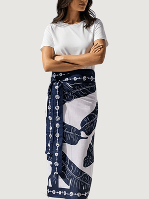 Falda Pareo Hojas de Platano Azul