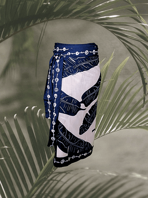 Falda Pareo Hojas de Platano Azul