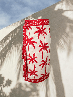 Falda Pareo Palmas Rojas