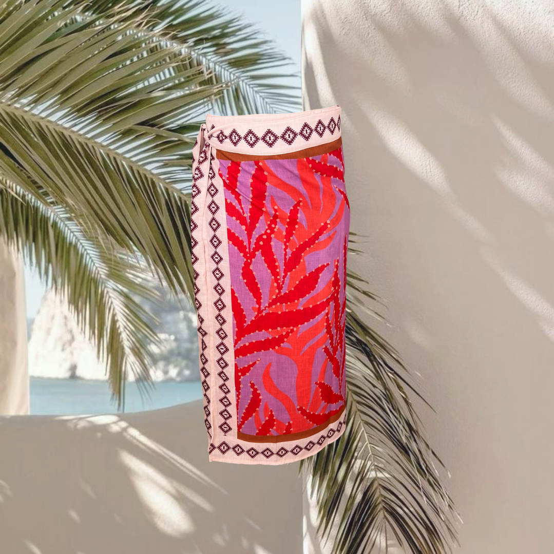 Falda Pareo Hojas Punteadas Lila 1